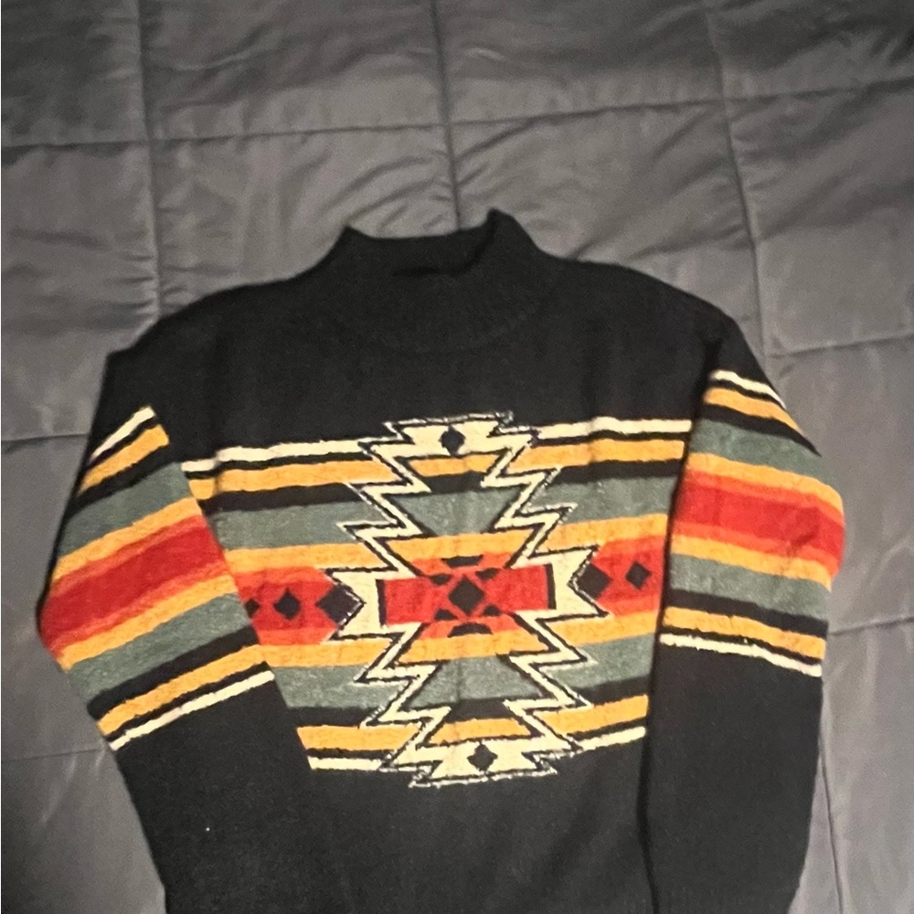 Women's Black Multicolor Patterned Turtleneck Swe… - image 1